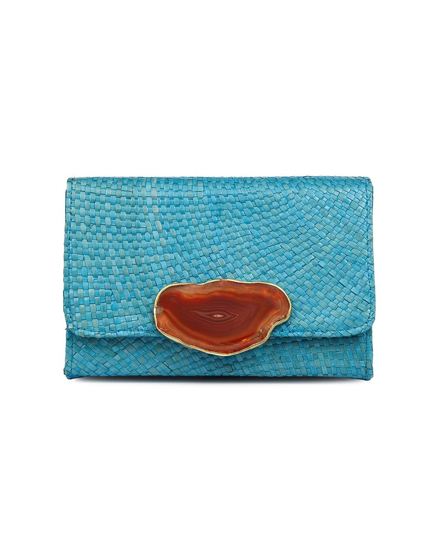 Galia Blue Clutch Bag with Brown Stone