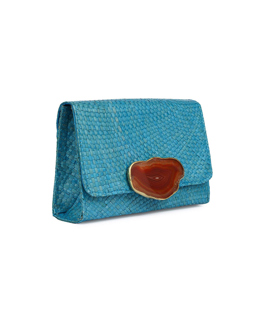 Galia Blue Clutch Bag with Brown Stone
