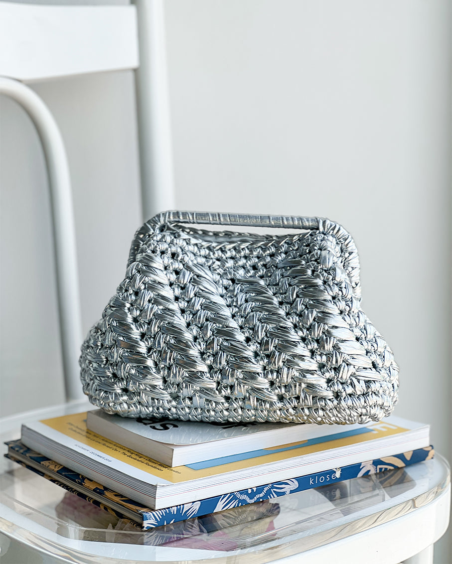 Grand Galactica Metallic Rope Rectangular Silver Clutch