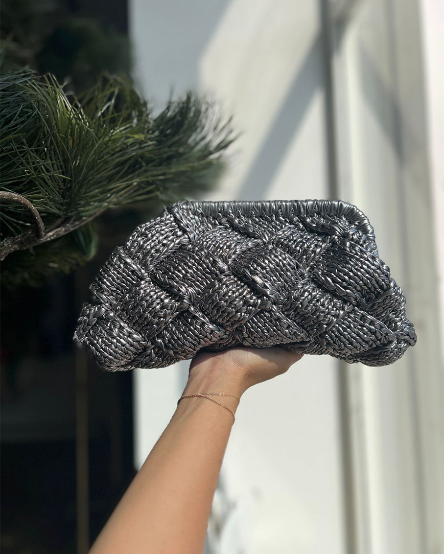 Grand Galactica Metallic Clutch Silver Damien Dark Grey Bag