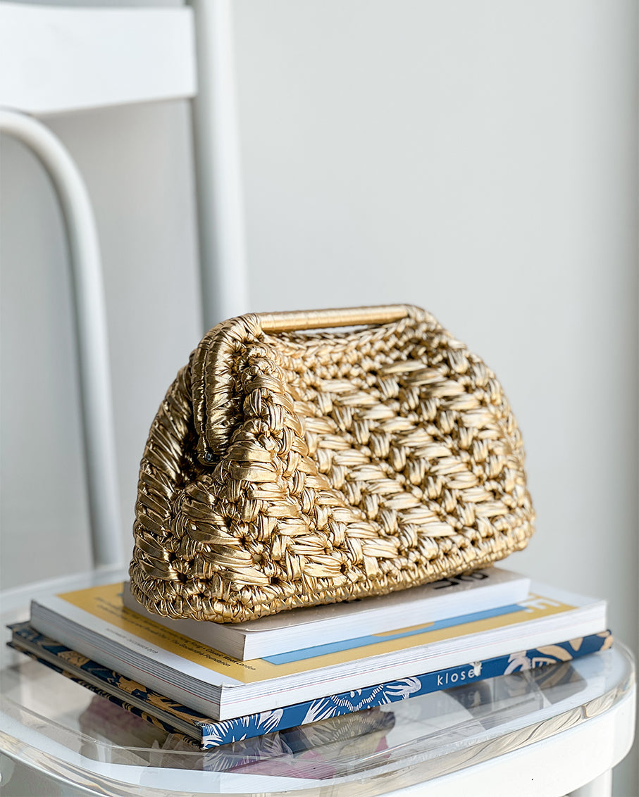 Grand Galactica Rectangular Open Handle Gold Clutch