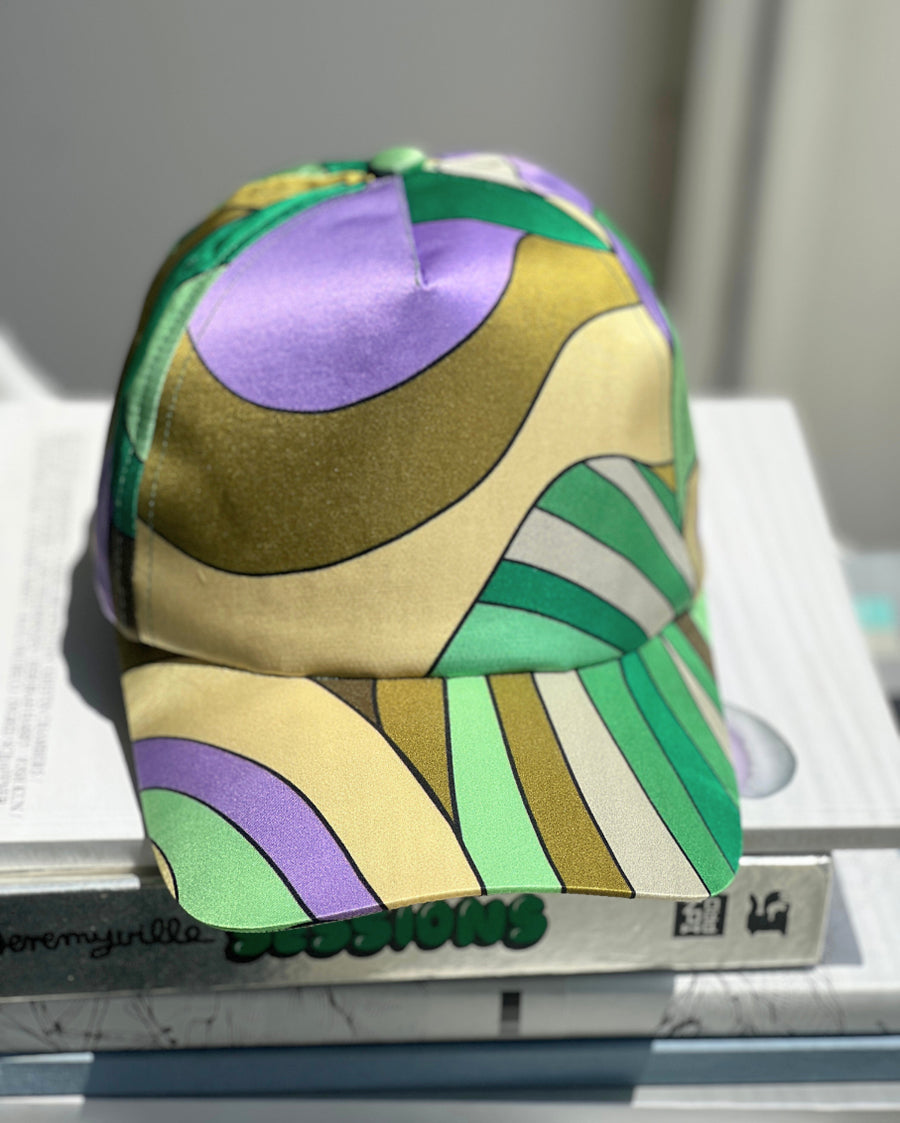 Green Purple Geometric Silk Cap 02