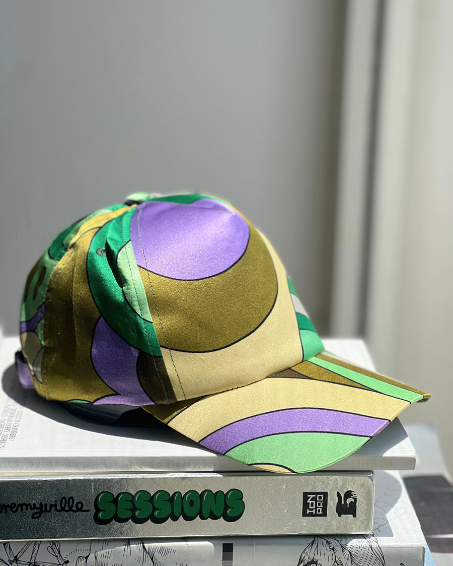 Green Purple Geometric Silk Cap 02