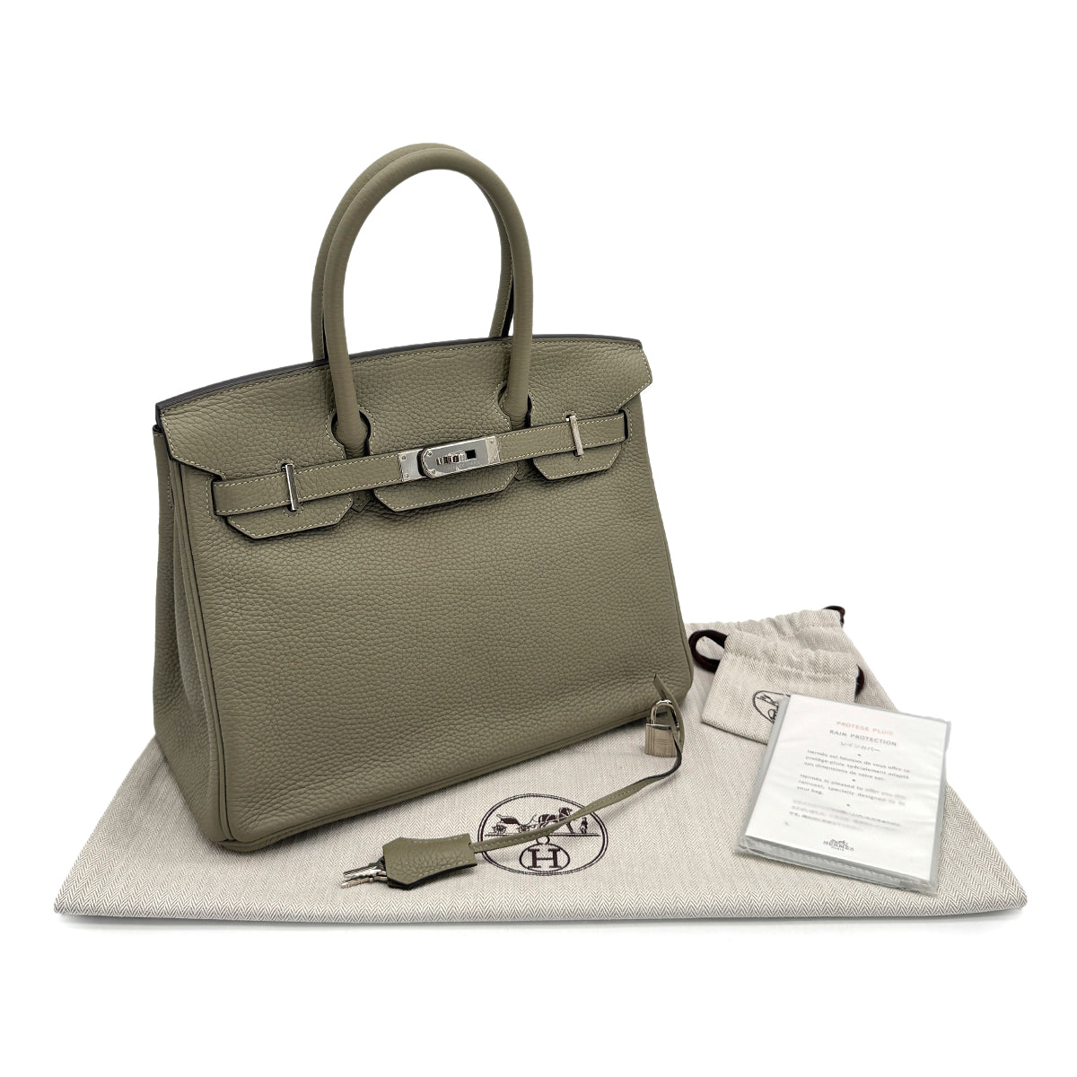 HERMES BIRKIN 30 SAUGE TAURILLON CLEMENCE HAND BAG 2016 X STAMP PALLADIUM HARDWARE 90310829 - PURPOSE