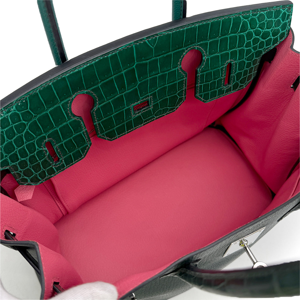 HERMES BIRKIN 30 PATCHWORK VERT FONCE VERT EMERALD VERT TITIEN MALACHITE ROSE AZALEE CROCODILE POROSUS CHEVRE TAURILLON CLEMENCE EPSOM EVERCOLOR SWIFT BOX CALF HAND BAG 2018 C PALLADIUM HARDWARE 90313338