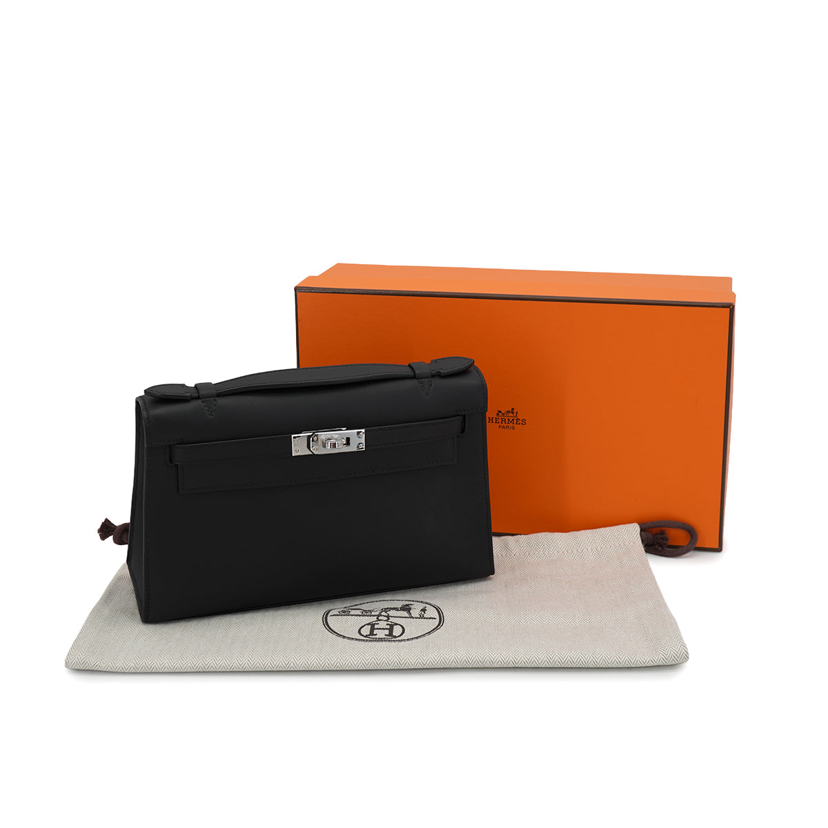 HERMES KELLY POCHETTE SELLIER BLACK VEAU SWIFT HAND BAG 2026 G STAMP PALLADIUM HARDWARE 90331394