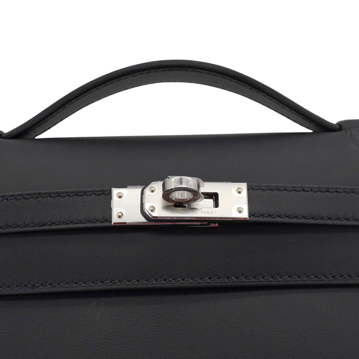 HERMES KELLY POCHETTE SELLIER BLACK VEAU SWIFT HAND BAG 2026 G STAMP PALLADIUM HARDWARE 90331394