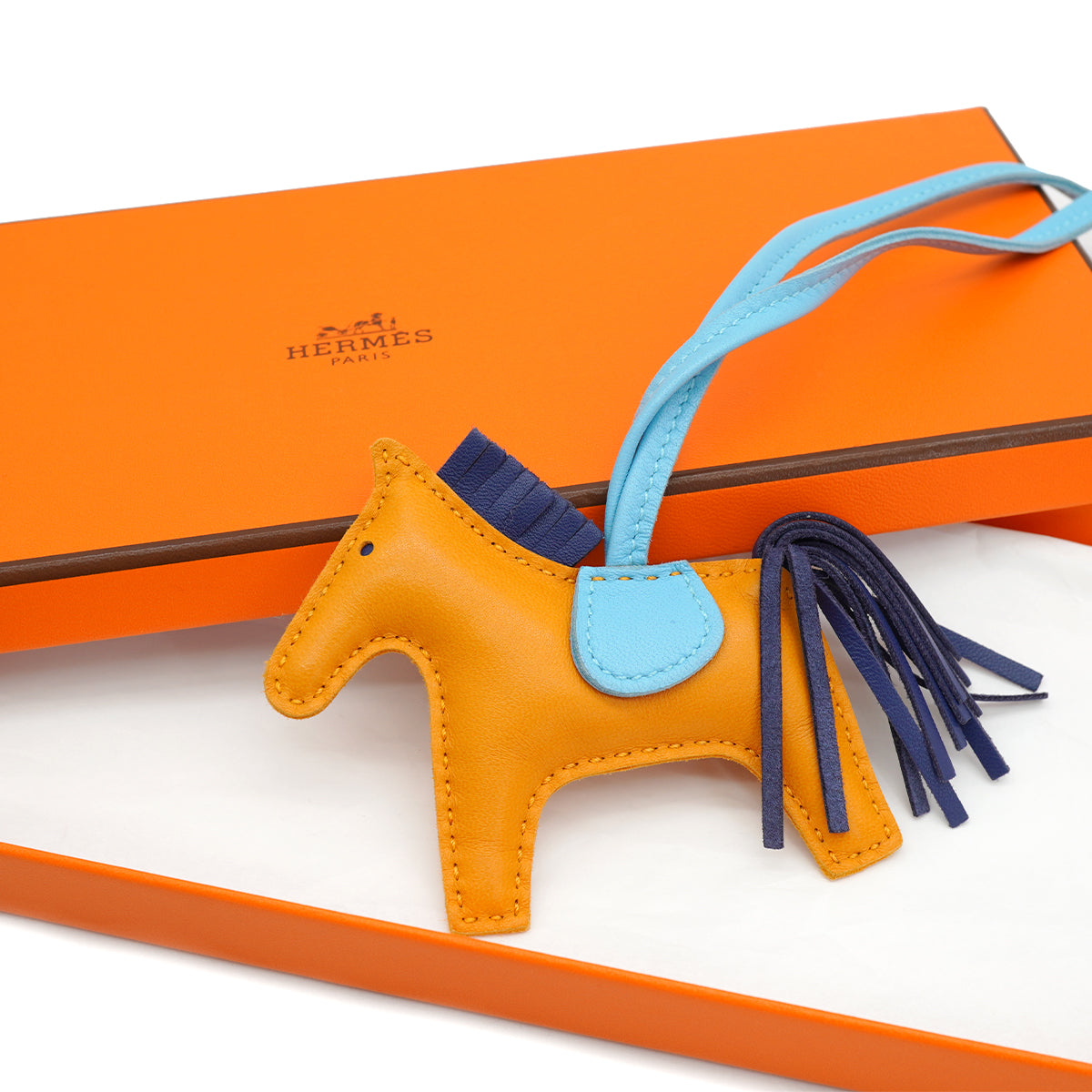 HERMES BAG CHARM RODEO PM NATUREL SABLE BLEU SAPHIR CELESTE AGNEAU MILO 2017 A STAMP 90328704
