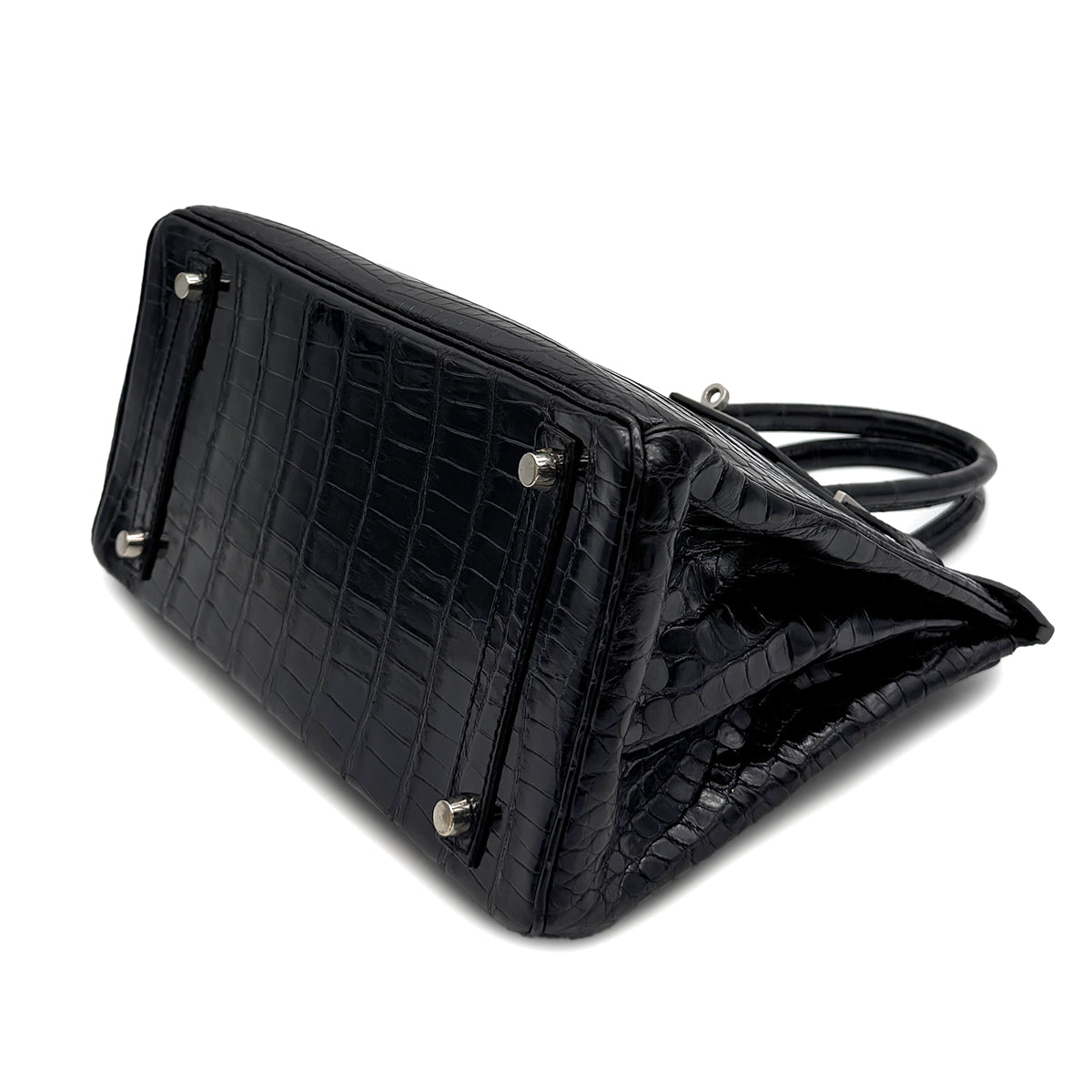 HERMES BIRKIN 30 BLACK POROSUS CROCODILE HAND BAG 2000 SQUARE D MATT HARDWARE 90314409