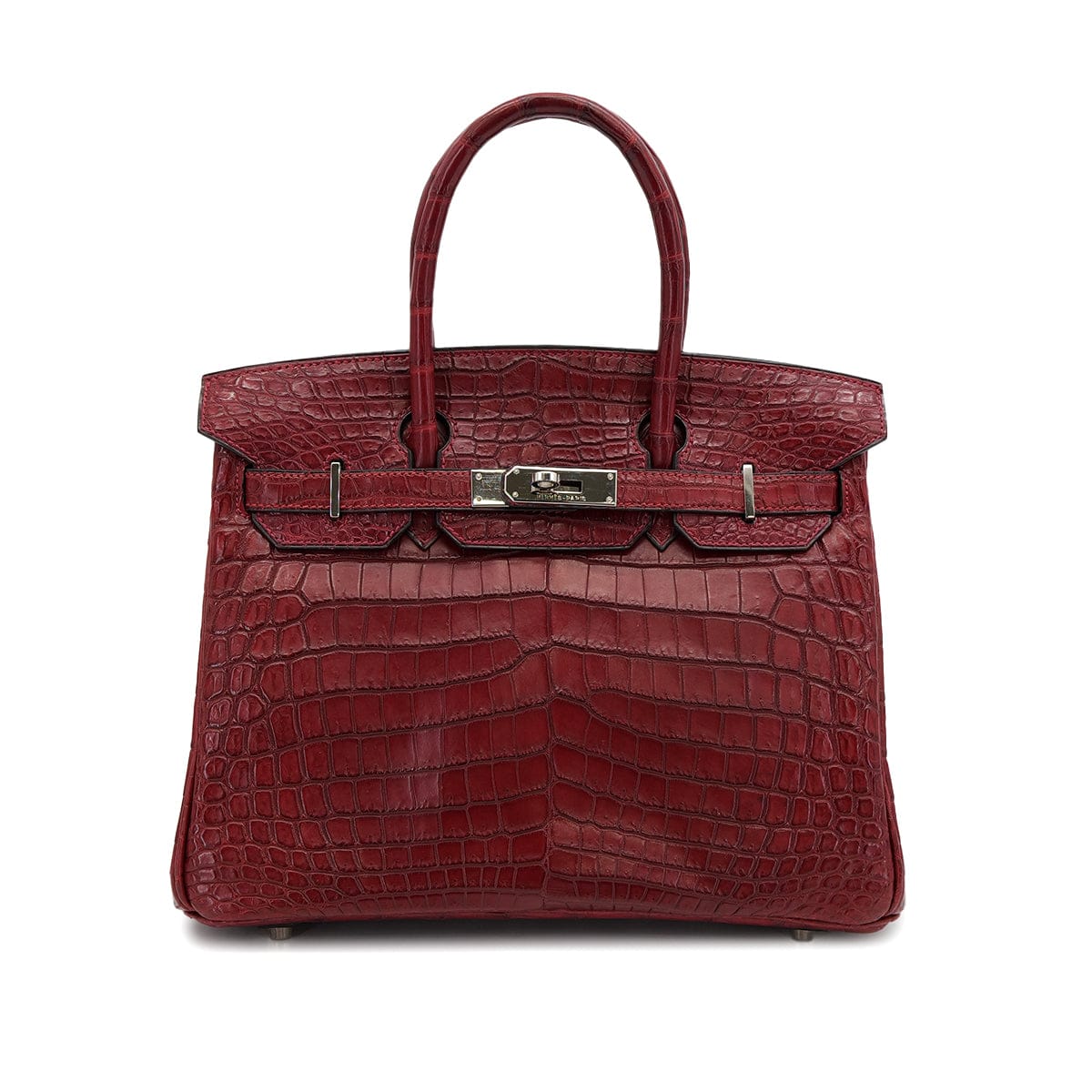 HERMES BIRKIN 30 BOURGOGNE CROCODILE NILOTICUS TOILE H HAND BAG 2001 SQUARE E PALLADIUM HARDWARE 90319996