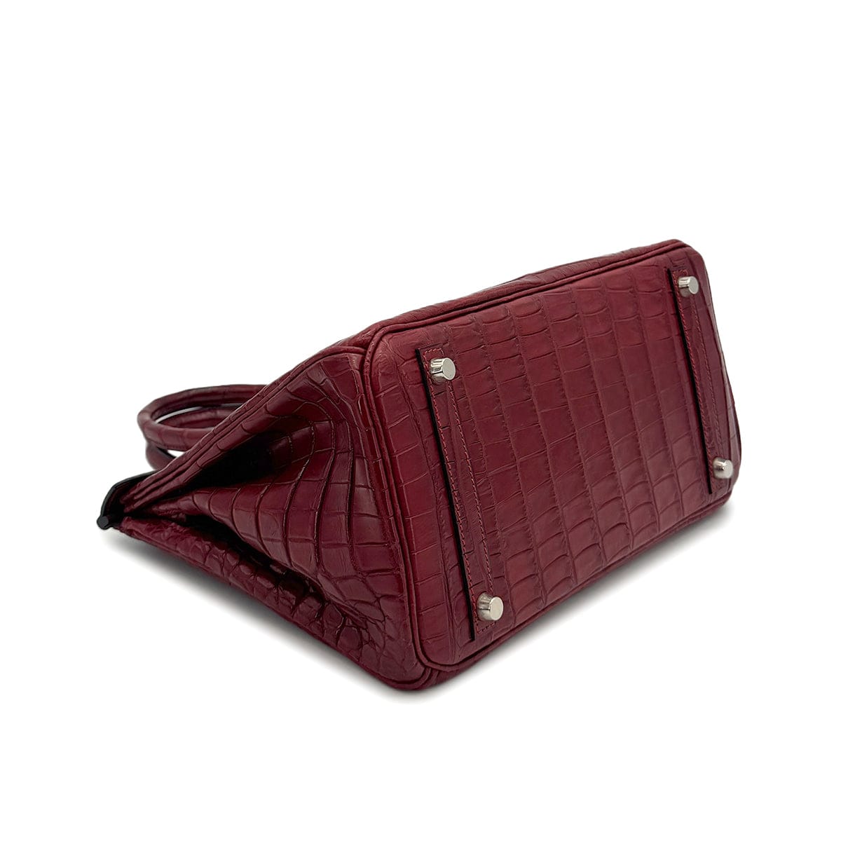HERMES BIRKIN 30 BOURGOGNE CROCODILE NILOTICUS TOILE H HAND BAG 2001 SQUARE E PALLADIUM HARDWARE 90319996