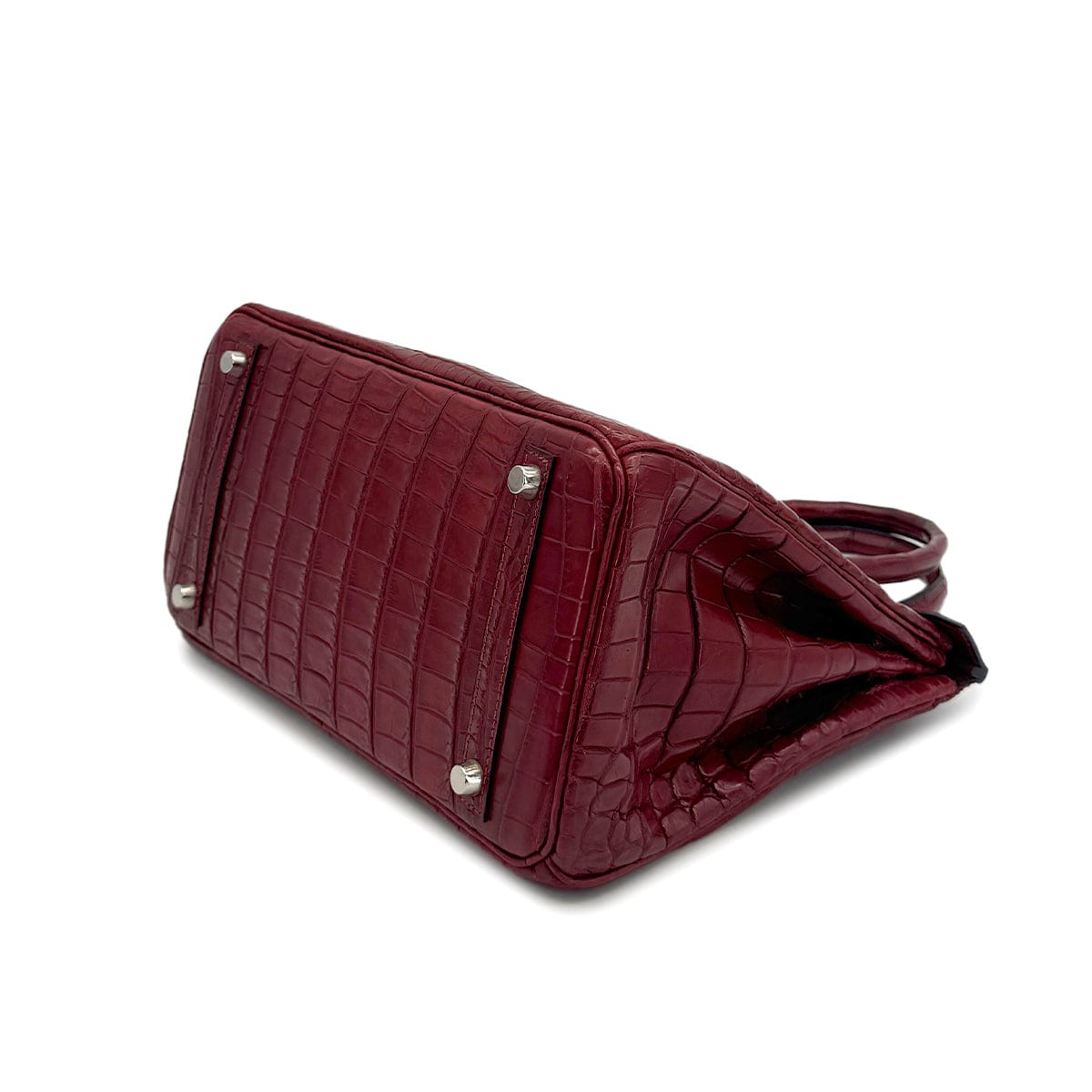 HERMES BIRKIN 30 BOURGOGNE CROCODILE NILOTICUS TOILE H HAND BAG 2001 SQUARE E PALLADIUM HARDWARE 90319996