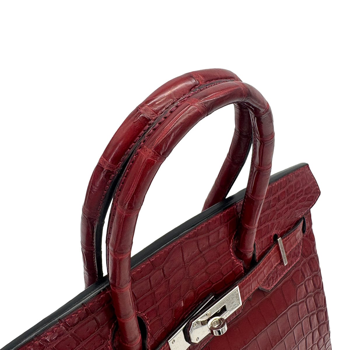 HERMES BIRKIN 30 BOURGOGNE CROCODILE NILOTICUS TOILE H HAND BAG 2001 SQUARE E PALLADIUM HARDWARE 90319996