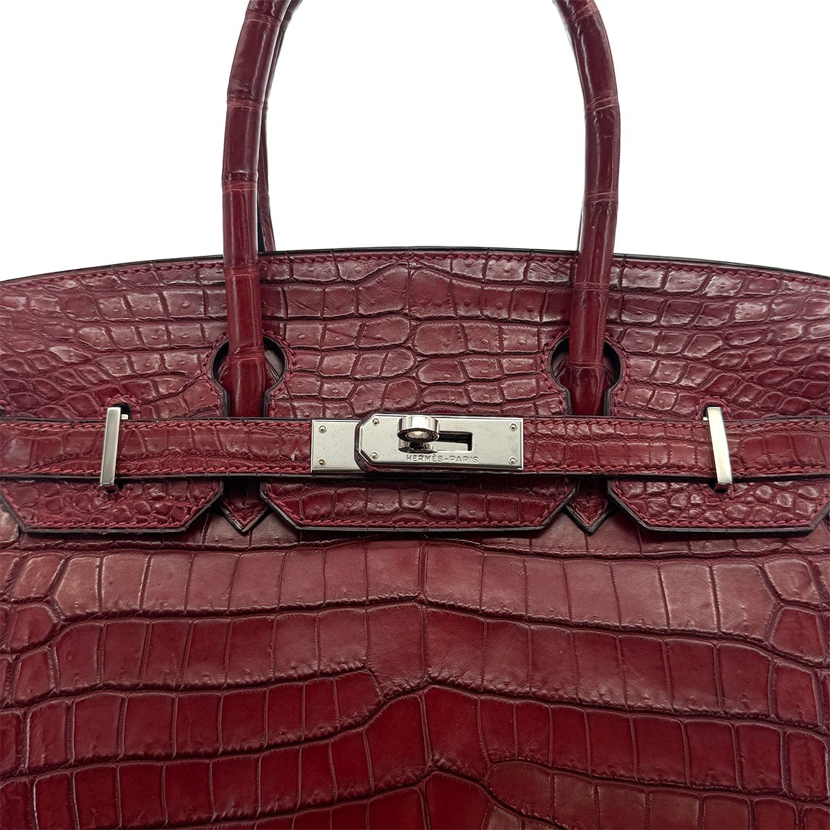 HERMES BIRKIN 30 BOURGOGNE CROCODILE NILOTICUS TOILE H HAND BAG 2001 SQUARE E PALLADIUM HARDWARE 90319996