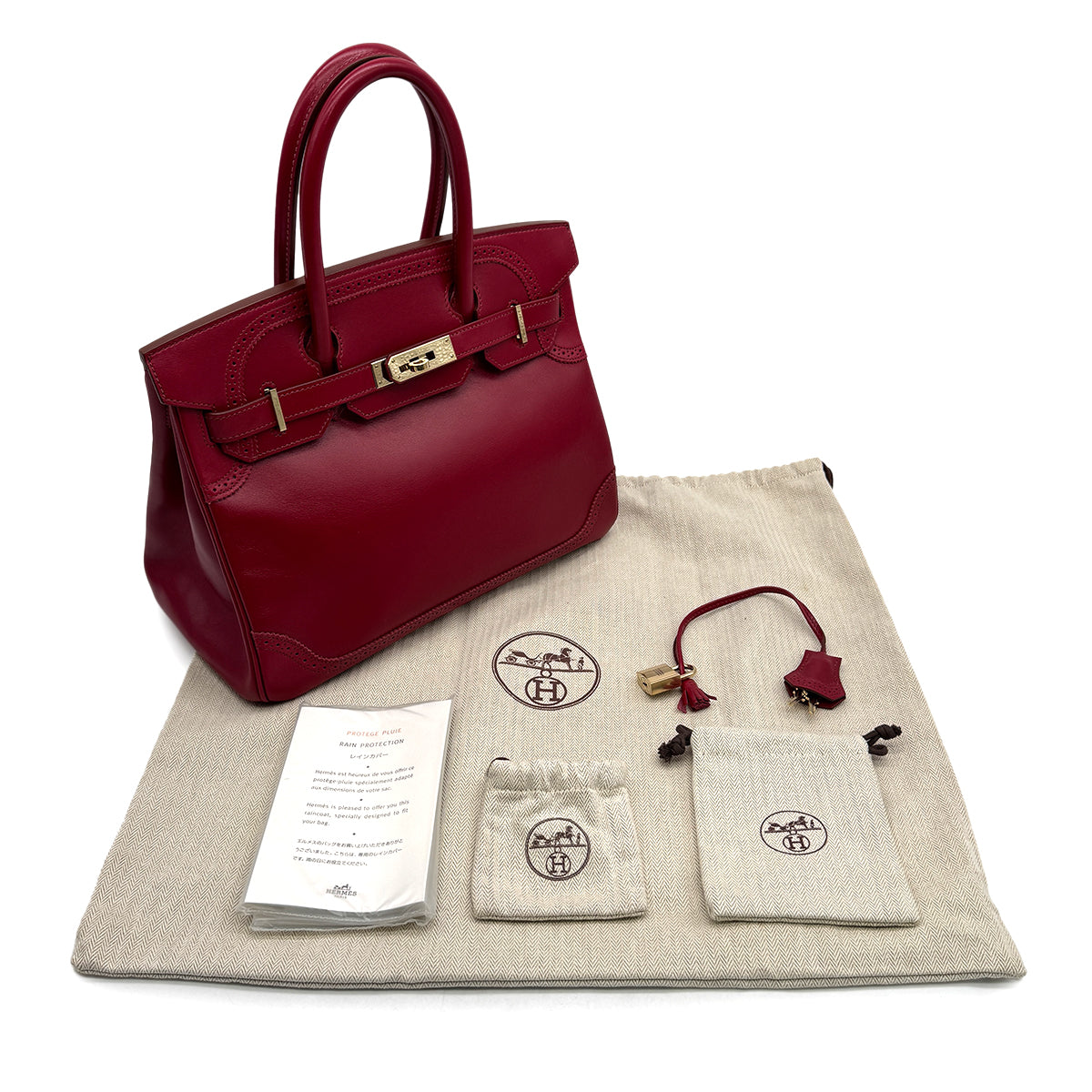 HERMES BIRKIN 30 GHILLIES RUBIS VEAU TADELAKT HAND BAG 2012 SQUARE P GOLD HARDWARE 90313549