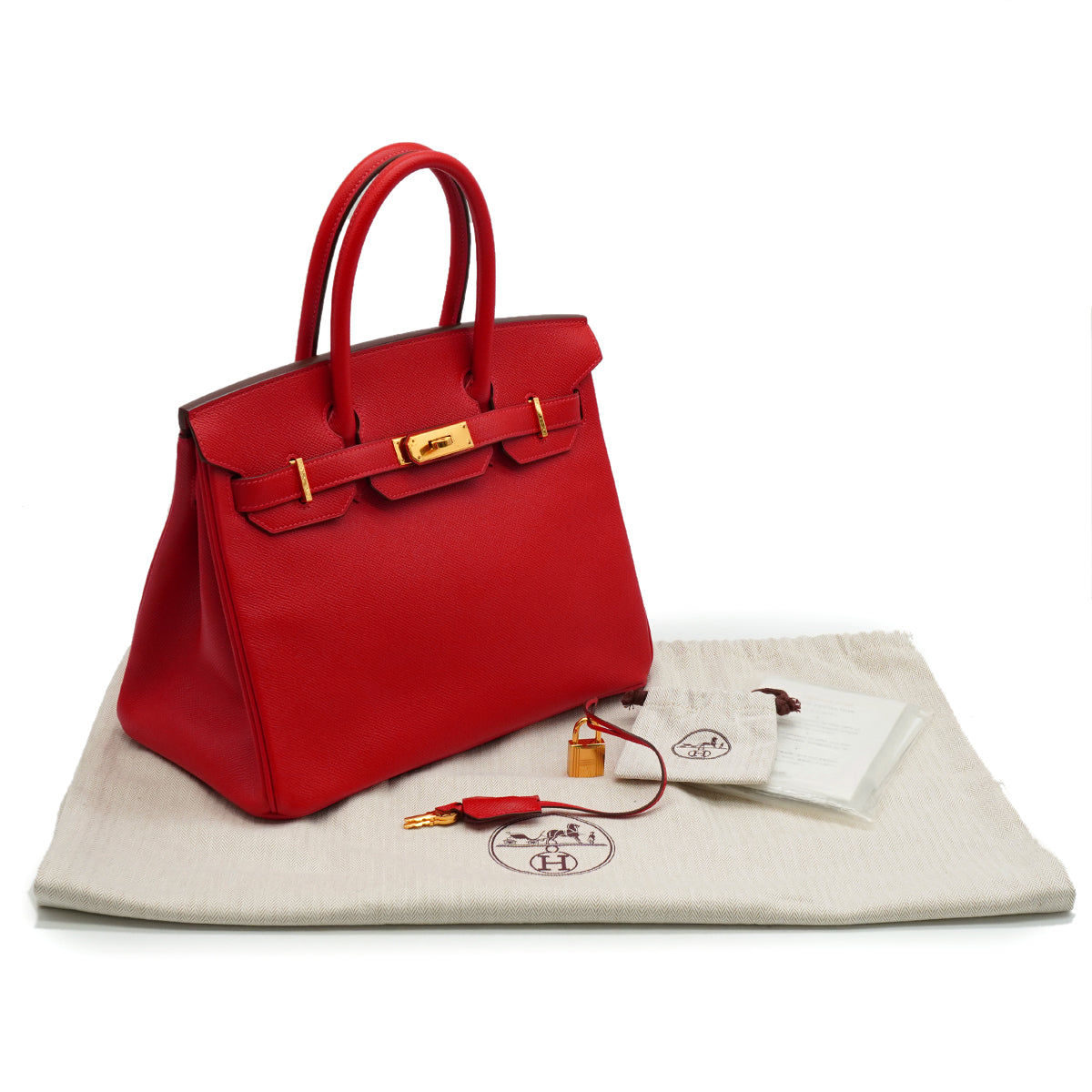 HERMES BIRKIN 30 ROUGE CASAQUE VEAU EPSOM HAND BAG 2015 T STAMP GOLD HARDWARE 90338346