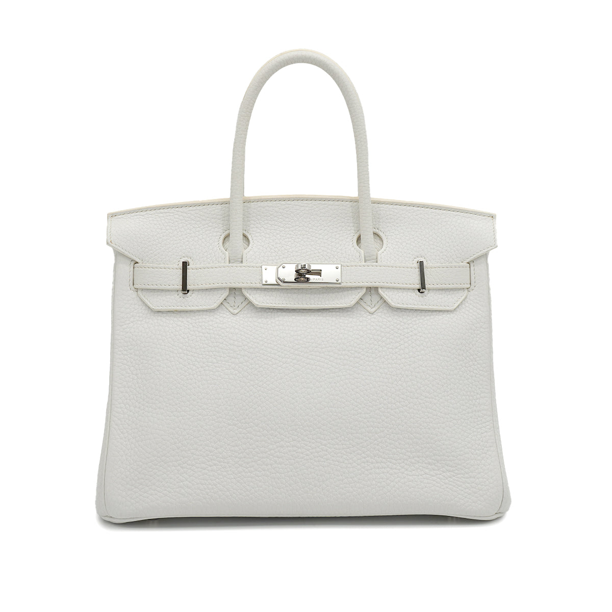 HERMES BIRKIN 30 WHITE TAURILLON CLEMENCE HAND BAG 2007 SQUARE K STAMP PALLADIUM HARDWARE 90331000