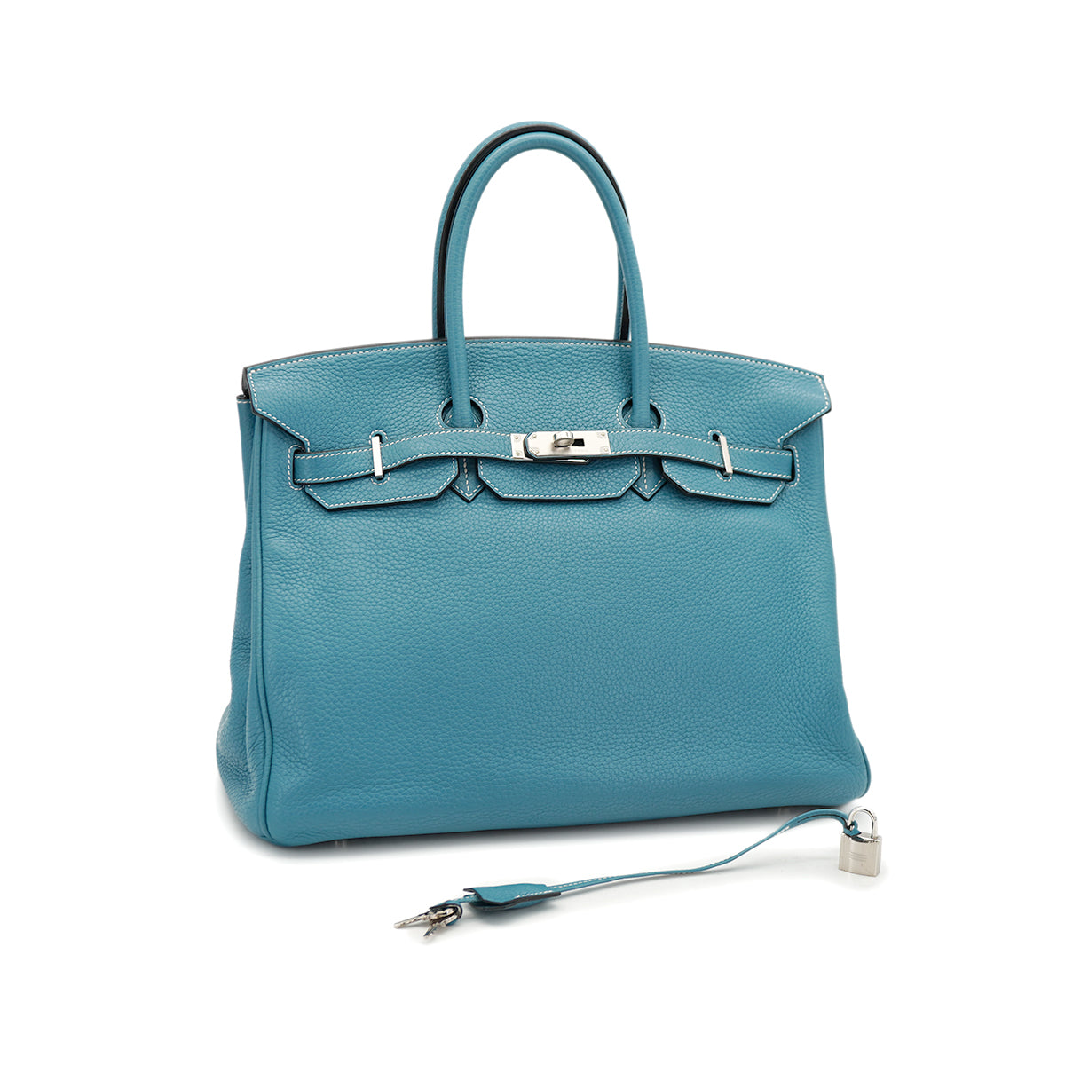 HERMES BIRKIN 35 BLUE JEAN TAURILLON CLEMENCE HAND BAG 2010 SQUARE N PALLADIUM HARDWARE 90331806