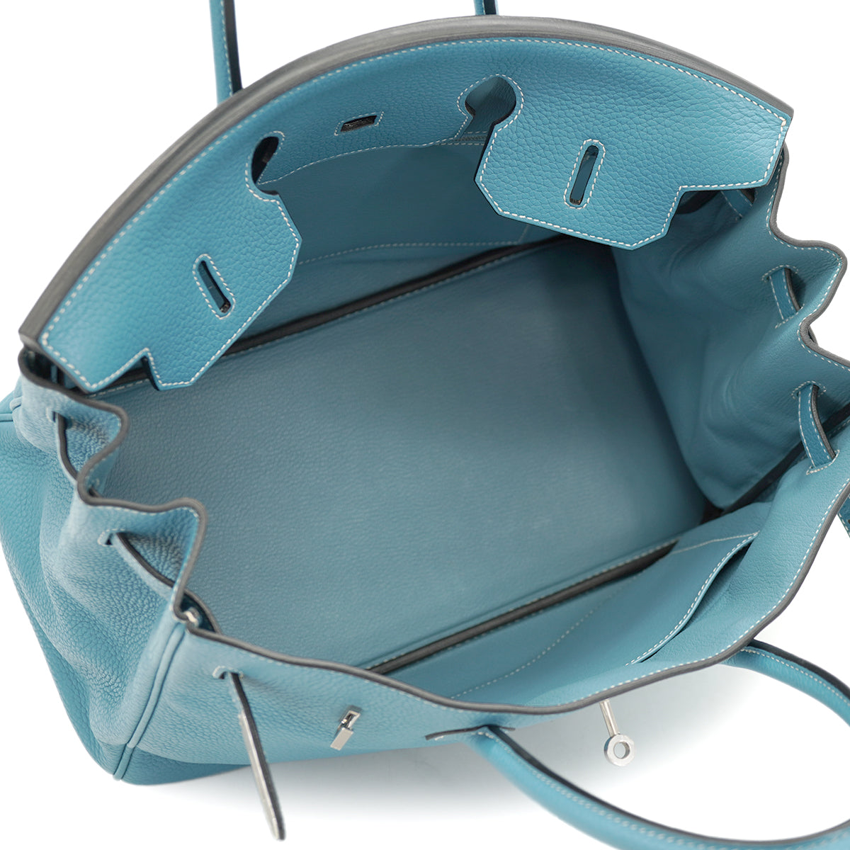HERMES BIRKIN 35 BLUE JEAN TAURILLON CLEMENCE HAND BAG 2010 SQUARE N PALLADIUM HARDWARE 90331806