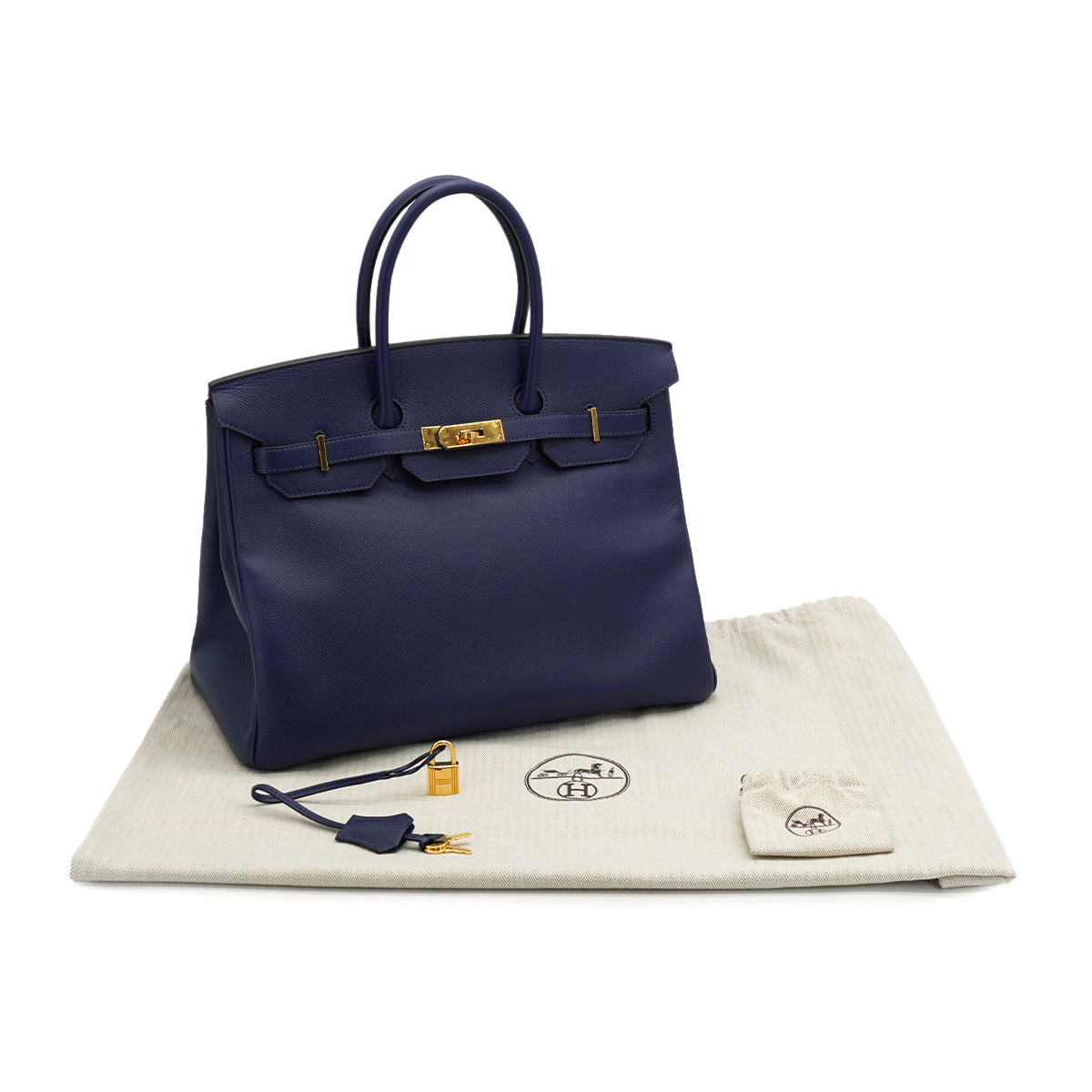 HERMES BIRKIN 35 BLUE SAPHIR VEAU EPSOM HAND BAG 2016 X STAMP GOLD HARDWARE 90331659