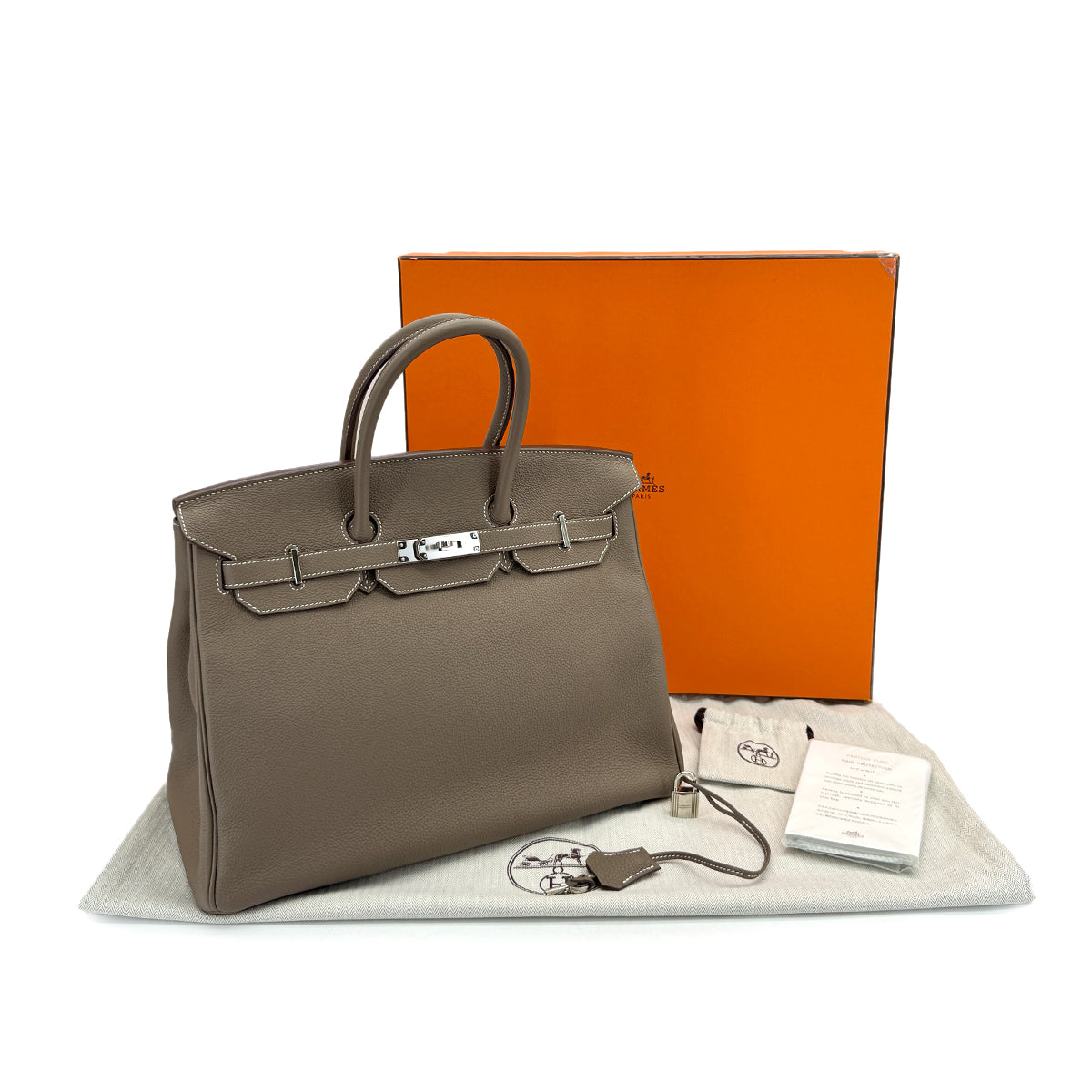 HERMES BIRKIN 35 ETOUPE TOGO HAND BAG 2014 SQUARE R PALLADIUM HARDWARE 90314375