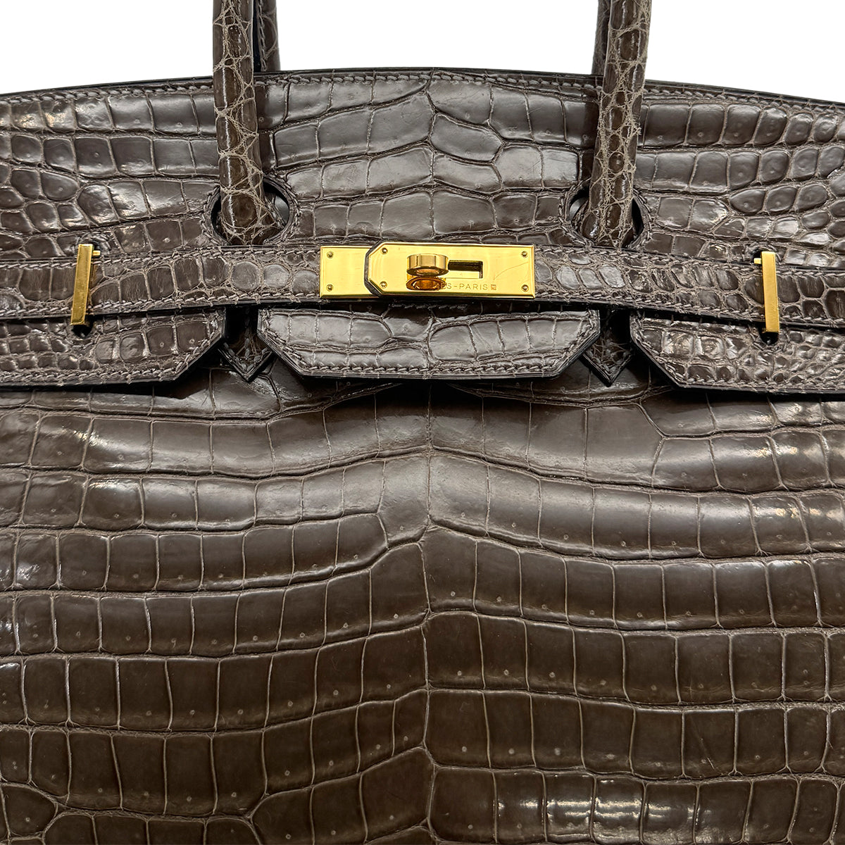 HERMES BIRKIN 35 KAHKI POROSUS CROCODILE HAND BAG 1999 SQUARE C GOLD HARDWARE 90312514