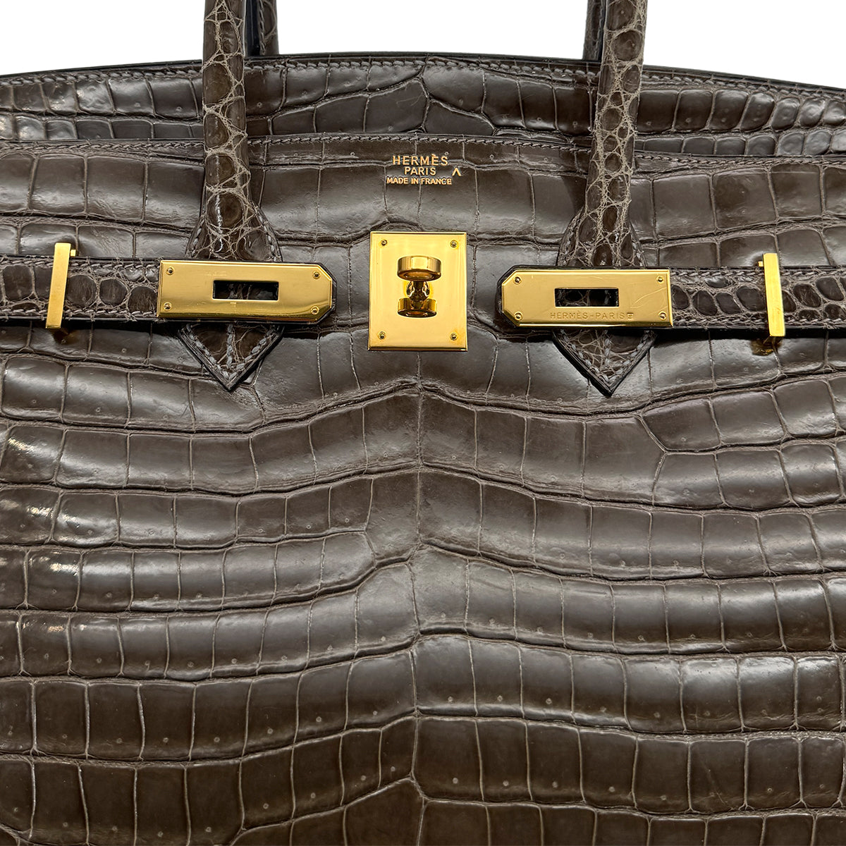 HERMES BIRKIN 35 KAHKI POROSUS CROCODILE HAND BAG 1999 SQUARE C GOLD HARDWARE 90312514