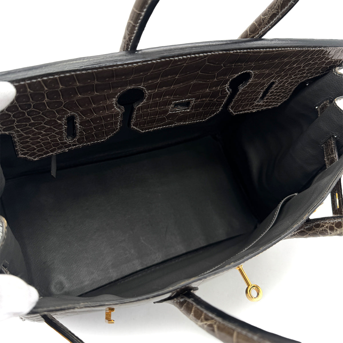 HERMES BIRKIN 35 KAHKI POROSUS CROCODILE HAND BAG 1999 SQUARE C GOLD HARDWARE 90312514