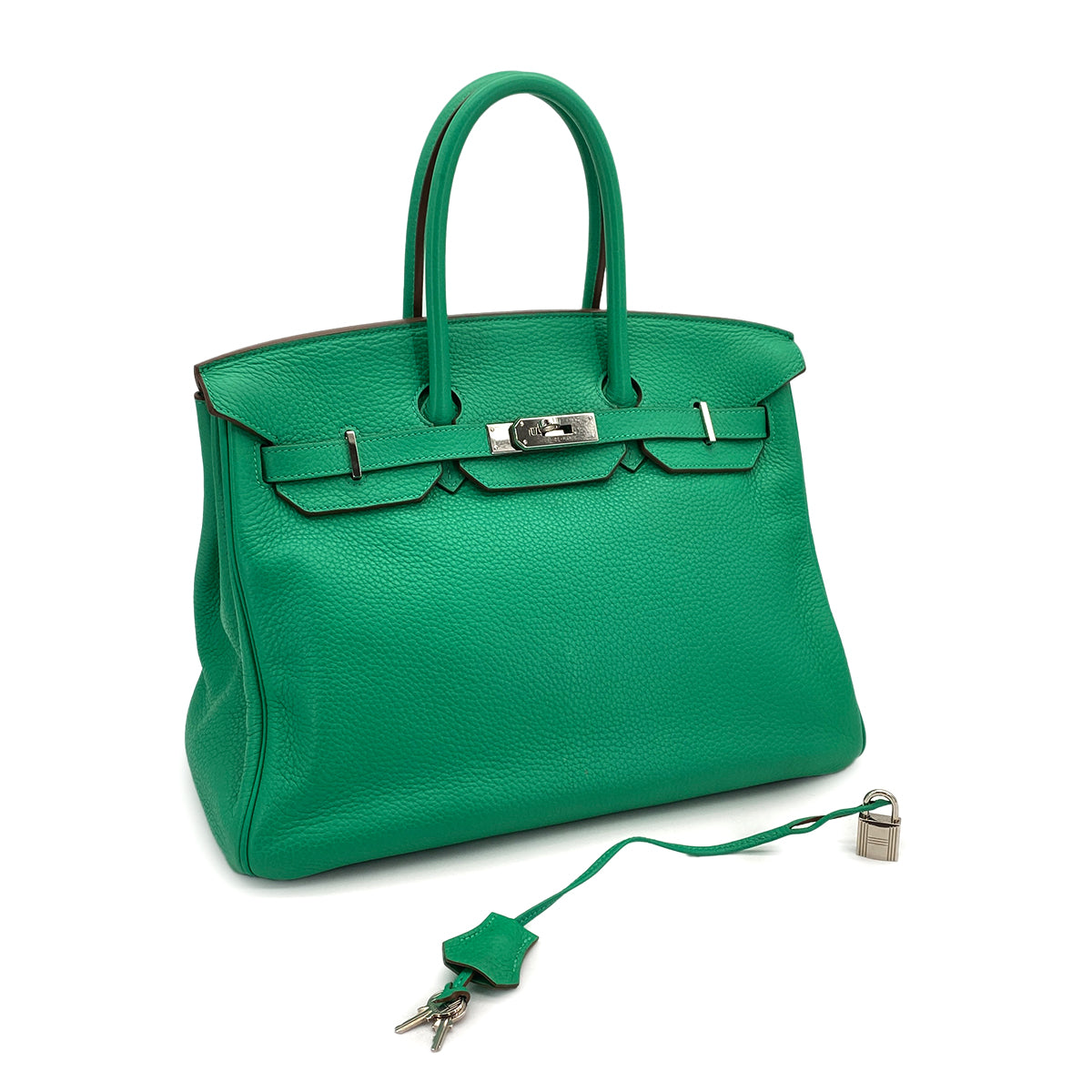 HERMES BIRKIN 35 MENTHE TAURILLON CLEMENCE HAND BAG 2012 SQUARE P PALLADIUM HARDWARE 90324743