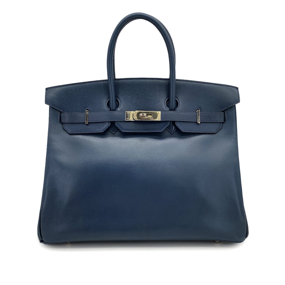 Luxury Promise Japan HERMES BIRKIN 35 NAVY BOX CALF HAND BAG 2001 SQUARE E PALLADIUM HARDWARE 90324143