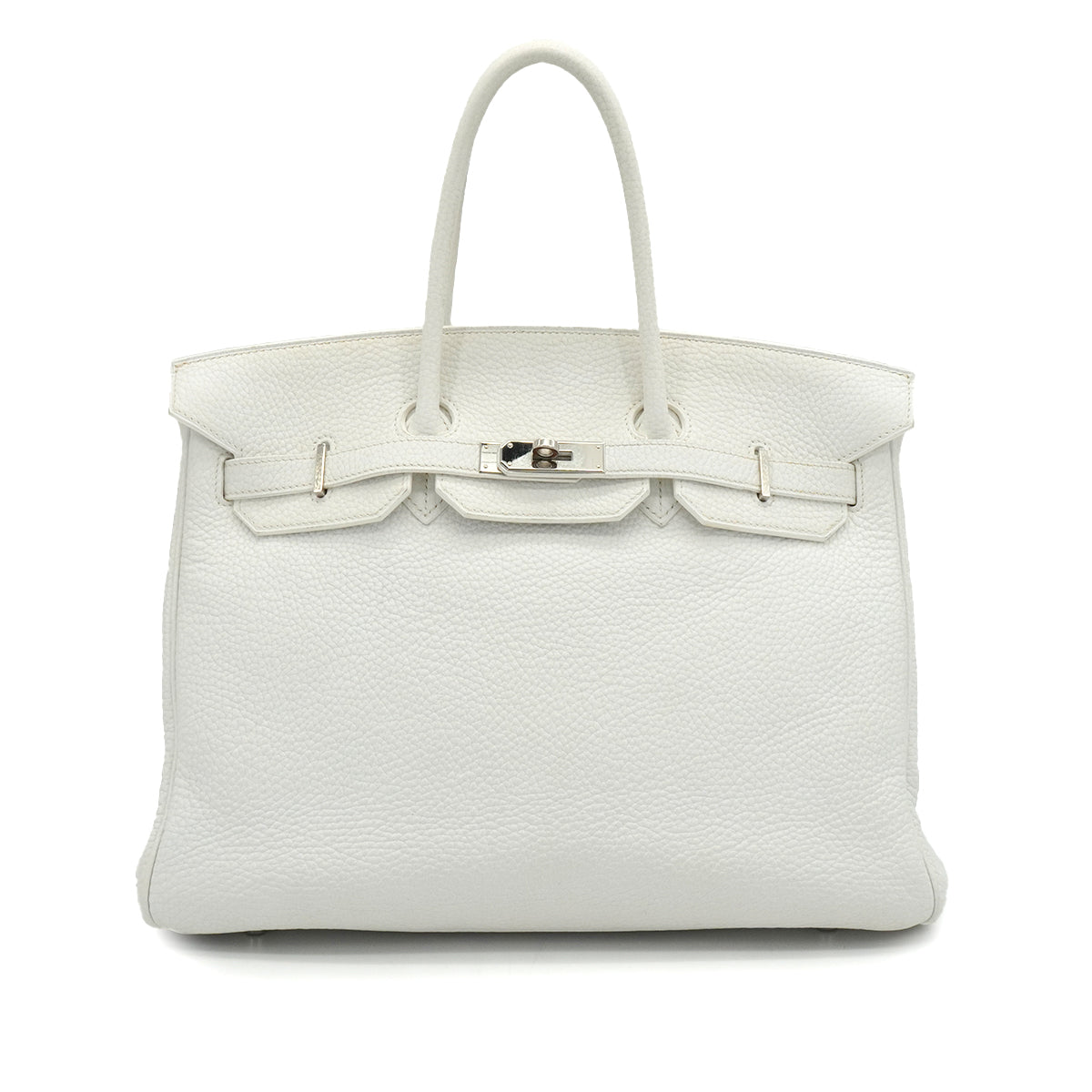 HERMES BIRKIN 35 WHITE TAURILLON CLEMENCE HAND BAG 2006 SQUARE J PALLADIUM HARDWARE 90338298