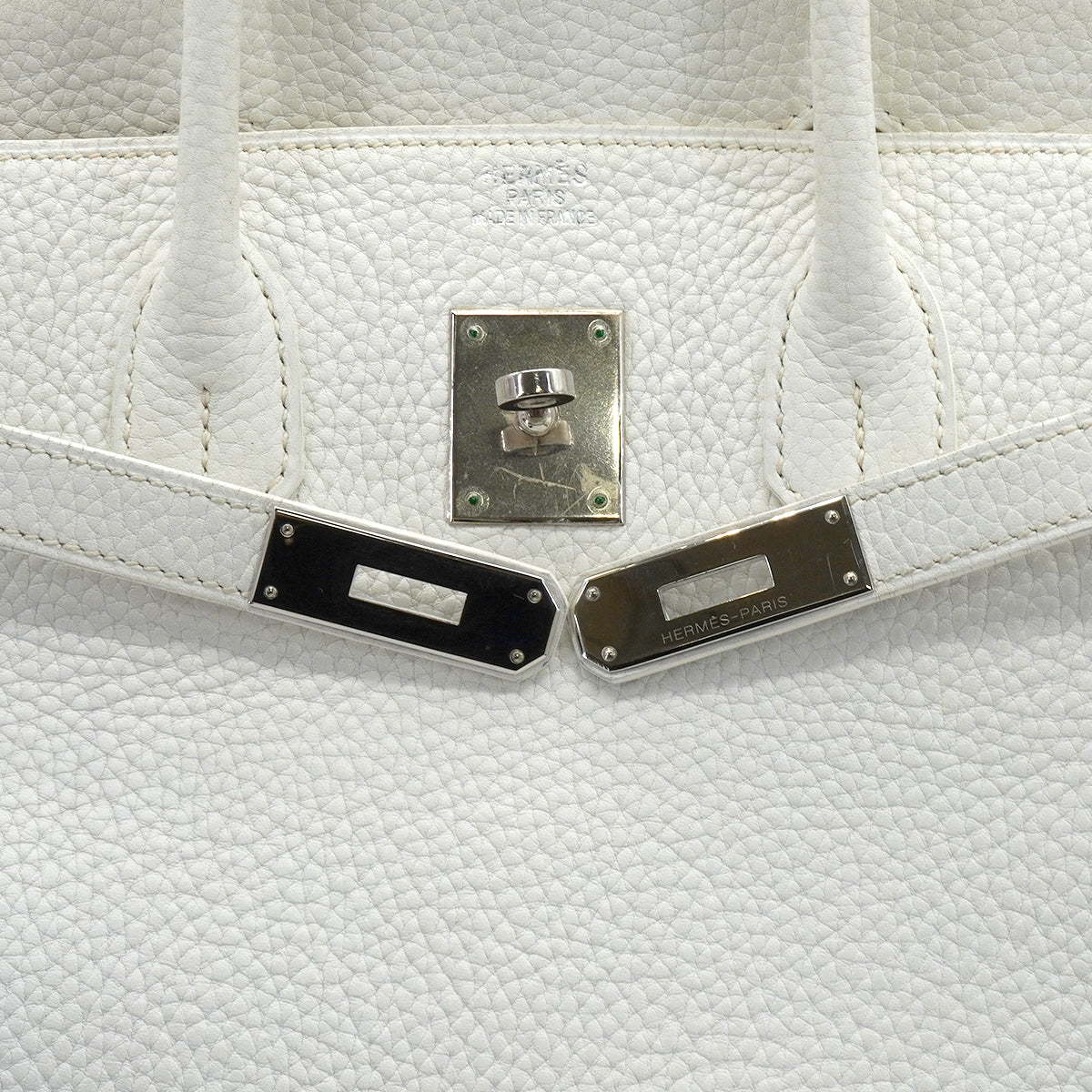 HERMES BIRKIN 35 WHITE TAURILLON CLEMENCE HAND BAG 2006 SQUARE J PALLADIUM HARDWARE 90338298