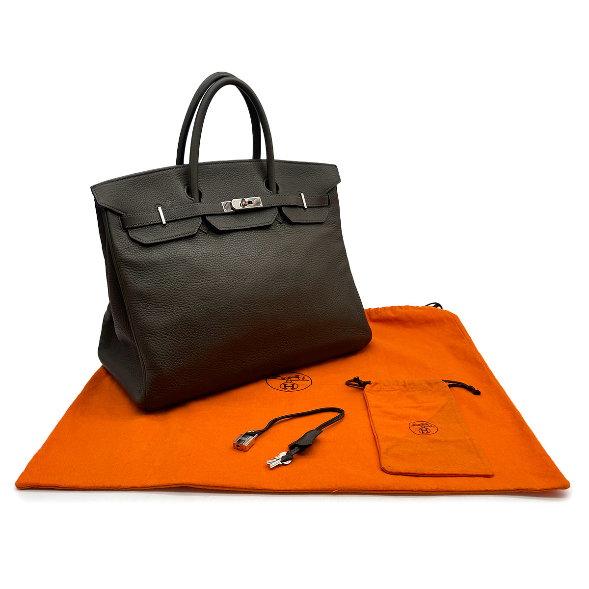 HERMES BIRKIN 40 VERT OLIVE TAURILLON CLEMENCE HAND BAG 2002 SQUARE F PALLADIUM HARDWARE 90315869