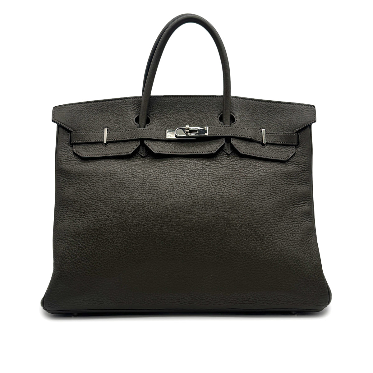 HERMES BIRKIN 40 VERT OLIVE TAURILLON CLEMENCE HAND BAG 2002 SQUARE F PALLADIUM HARDWARE 90315869