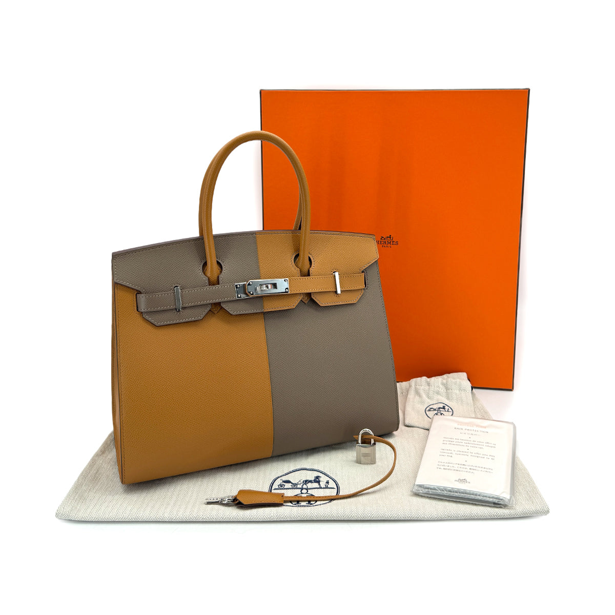 HERMES BIRKIN SELLIER CASAQUE 30 ETOUPE SESAME BLUE INDIGO EPSOM HAND BAG 2021 Z STAMP PALLADIUM HARDWARE 90314763