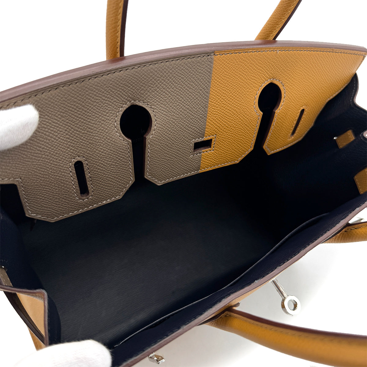 HERMES BIRKIN SELLIER CASAQUE 30 ETOUPE SESAME BLUE INDIGO EPSOM HAND BAG 2021 Z STAMP PALLADIUM HARDWARE 90314763