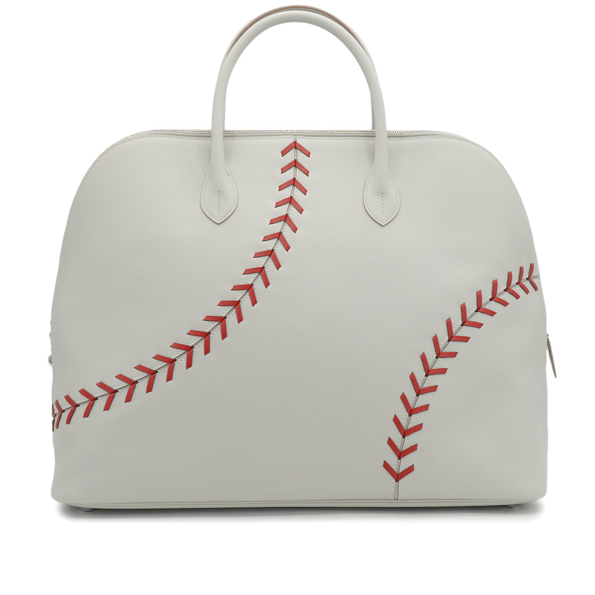 HERMES BOLIDE 1923 BASEBALL 45 GRIS PERLE ROUGE CASAQUE EVERCOLOR HAND BAG 2018 C STAMP PALLADIUM HARDWARE 90335571