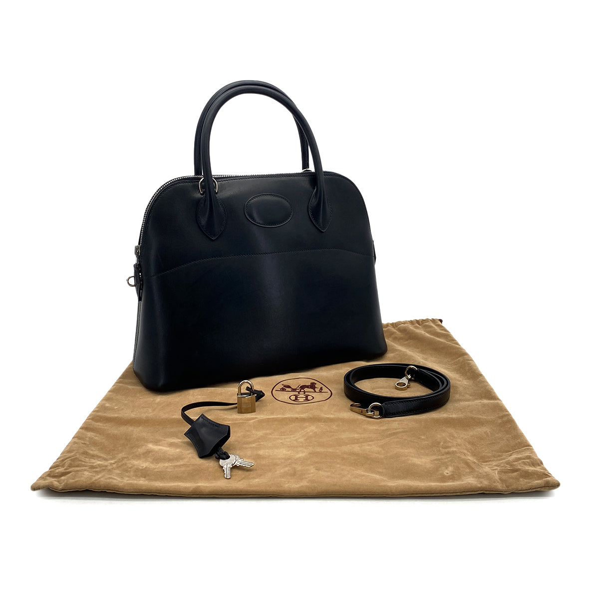 HERMES BOLIDE 31 BLACK BOXCALF HAND SHOULDER BAG 2003 SQUARE G PALLADIUM HARDWARE 90314377