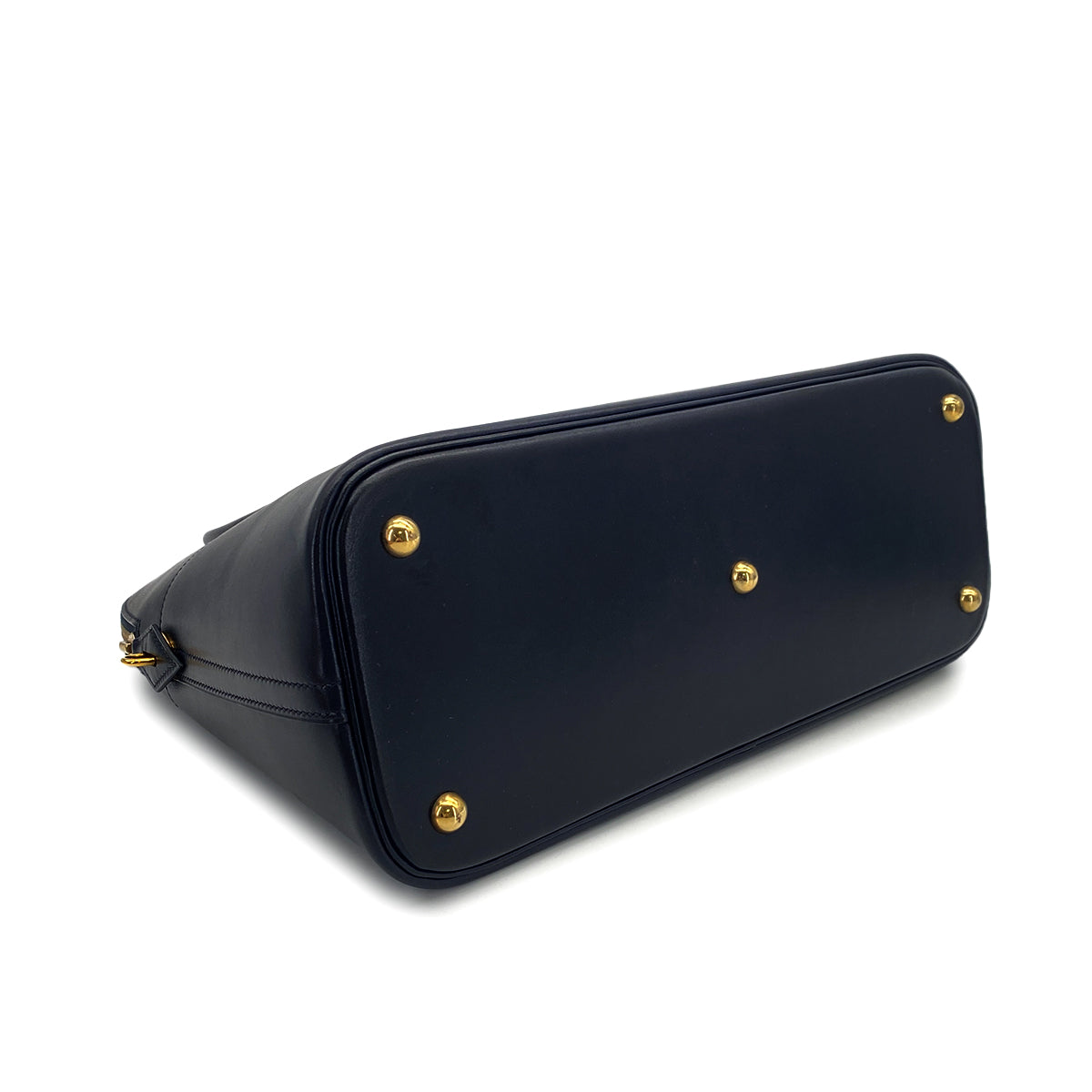 HERMES BOLIDE 35 BLUE INDIGO BOXCALF HAND SHOULDER BAG 1999 SQUARE C GOLD HARDWARE 90322167