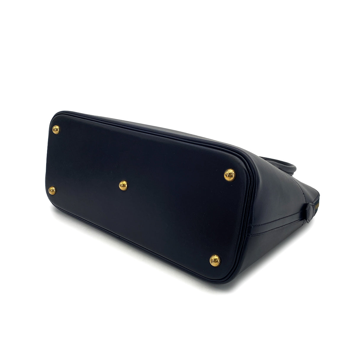 HERMES BOLIDE 35 BLUE INDIGO BOXCALF HAND SHOULDER BAG 1999 SQUARE C GOLD HARDWARE 90322167