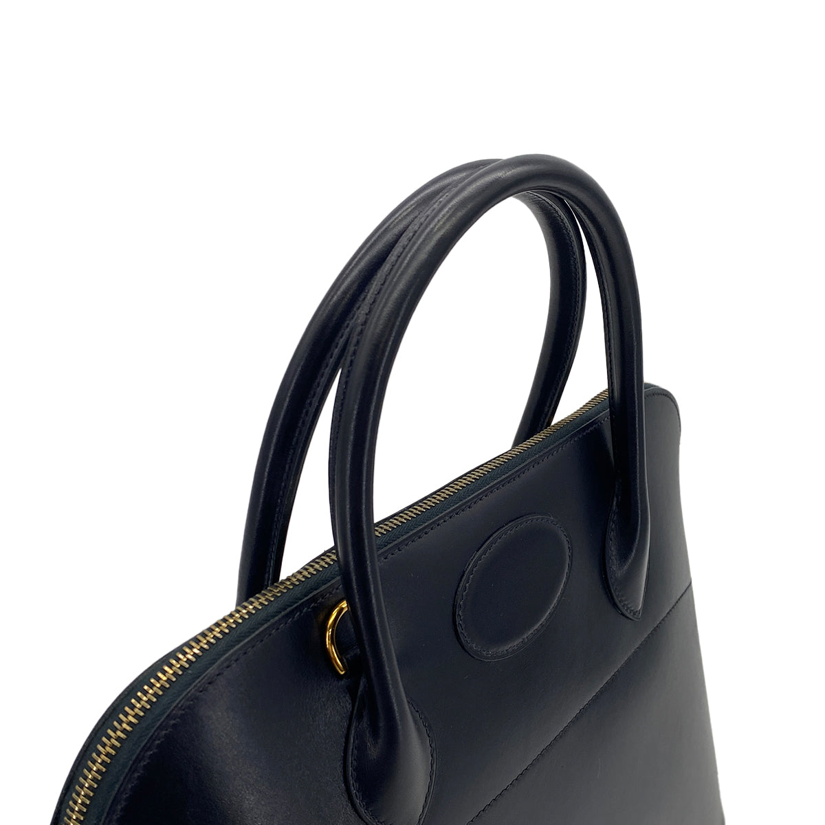 HERMES BOLIDE 35 BLUE INDIGO BOXCALF HAND SHOULDER BAG 1999 SQUARE C GOLD HARDWARE 90322167
