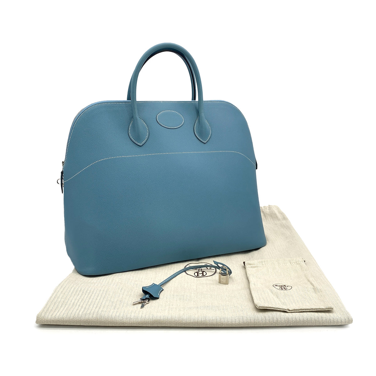 HERMES BOLIDE 45 BLUE JEAN VEAU EPSOM HAND BAG 2007 SQUARE K PALLADIUM HARDWARE 90317857