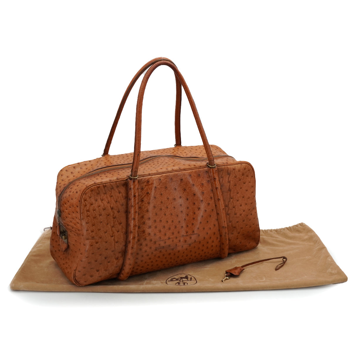 HERMES BOSTON BAG COGNAC OSTRICH HAND SHOULDER BAG 1986 CIRCLE P GOLD HARDWRE 90343964