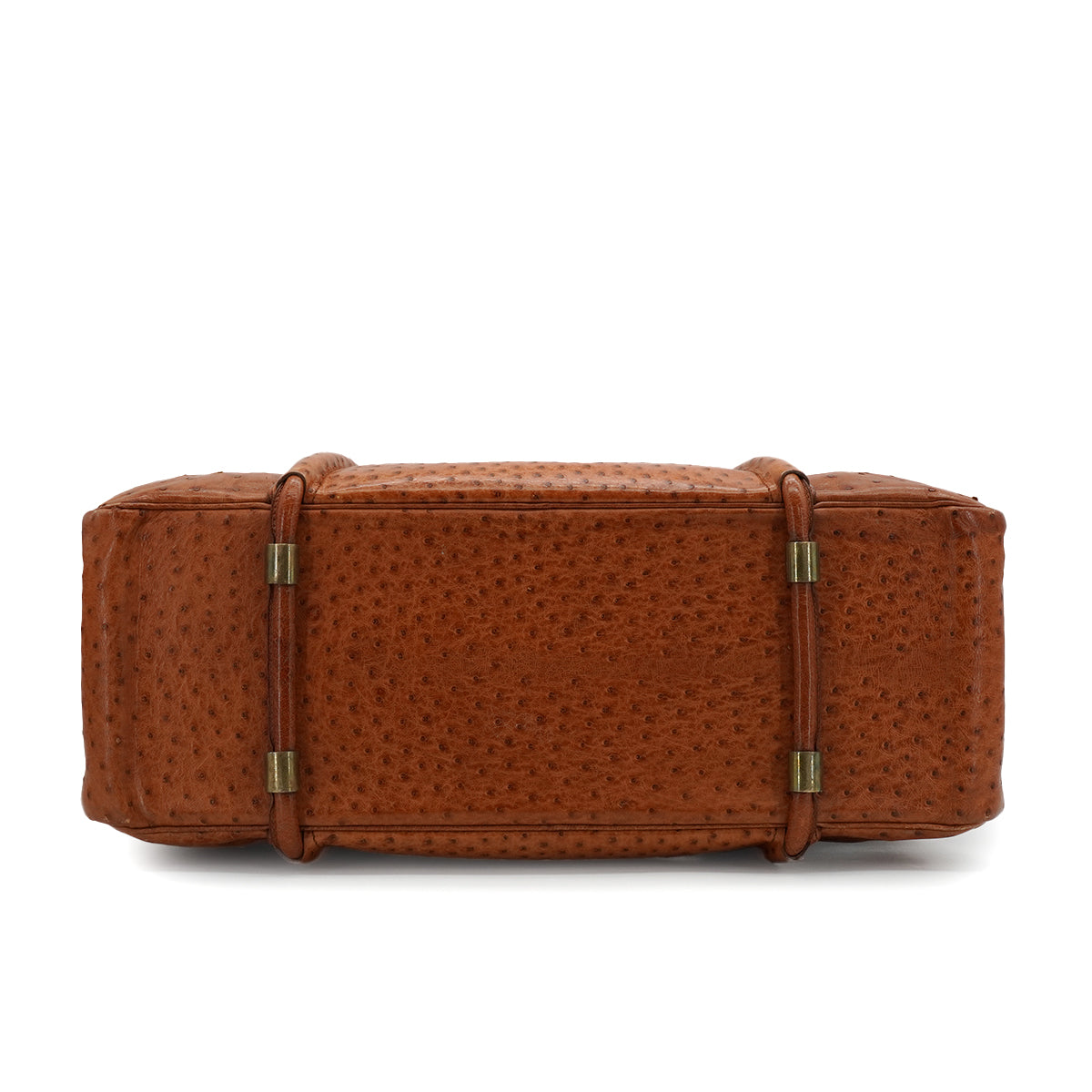 HERMES BOSTON BAG COGNAC OSTRICH HAND SHOULDER BAG 1986 CIRCLE P GOLD HARDWRE 90343964