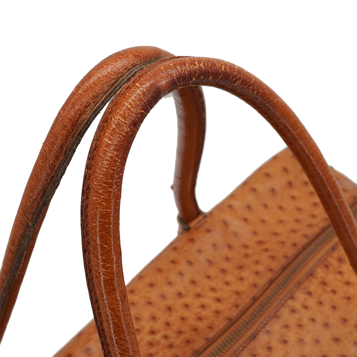 HERMES BOSTON BAG COGNAC OSTRICH HAND SHOULDER BAG 1986 CIRCLE P GOLD HARDWRE 90343964