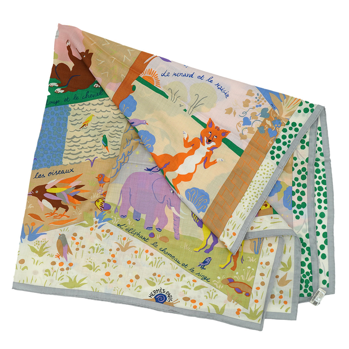 HERMES CARRE GEANT 140 LE LIVRE D`ESOPE SCARF MULTICOLOR CASHMERE SILK 90330278