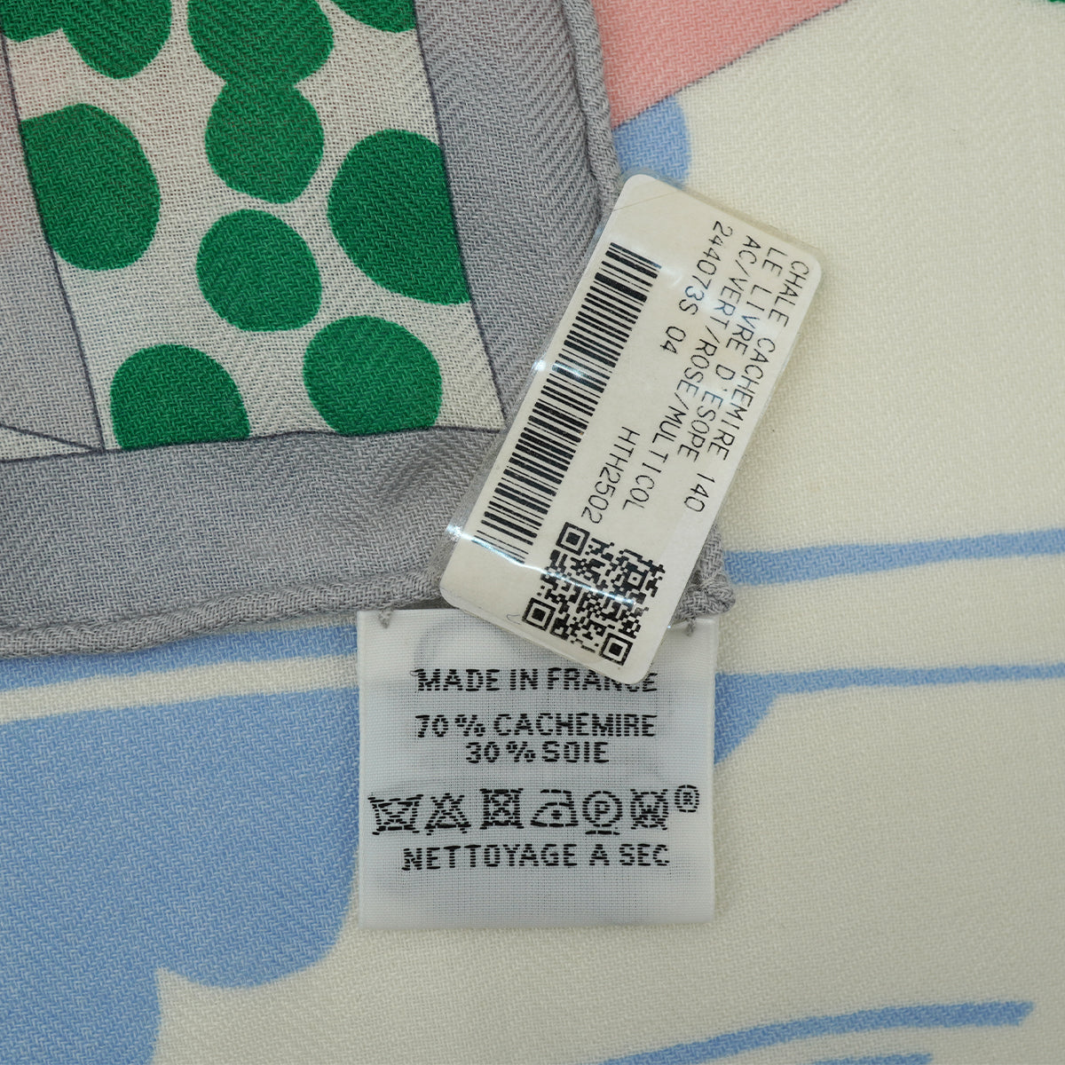 HERMES CARRE GEANT 140 LE LIVRE D`ESOPE SCARF MULTICOLOR CASHMERE SILK 90330278