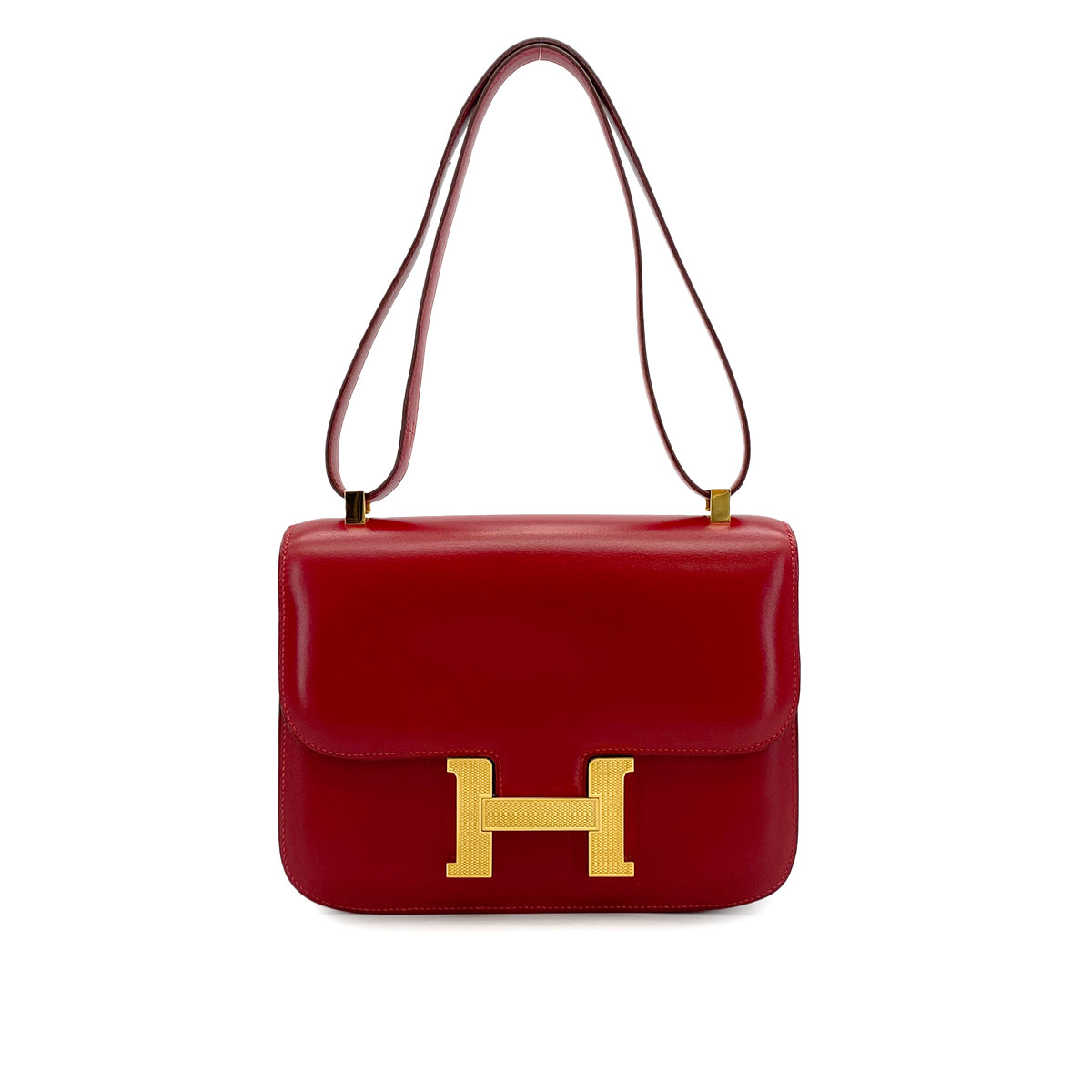 HERMES CONSTANCE 24 ROUGE GARANCE BOX CALF SHOULDER BAG 2011 SQUARE O GUILLOCHE HARDWARE 90324746