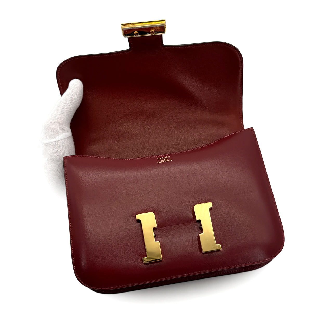 HERMES CONSTANCE 24 ROUGE H BOX CALF SHOULDER BAG 1996 CIRCLE Z GOLD HARDWARE 90321636