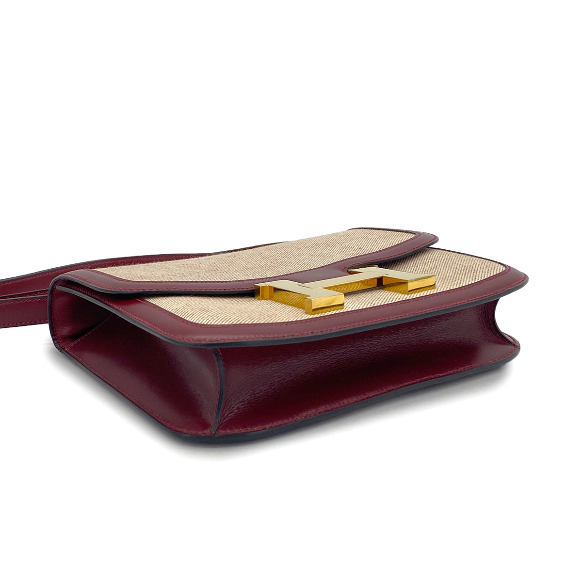 HERMES CONSTANCE 24 ROUGE H BOX CALF TOILE H SHOULDER BAG 1985 CIRCLE O GOLD HARDWARE 90325610